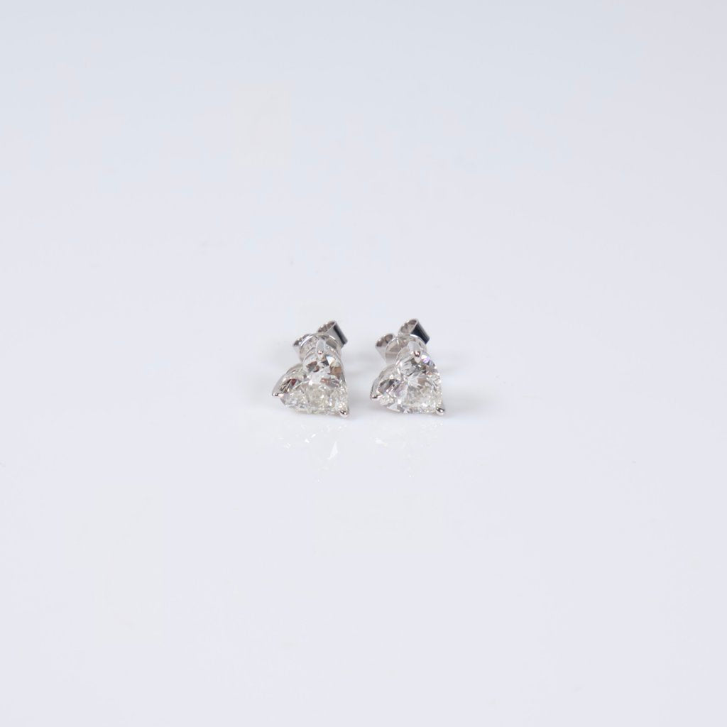 14K WG Lab Diamond Heart Cut Stud Earrings / 1.72gr / 7mm / 2.18Ct Lab / VS / F
