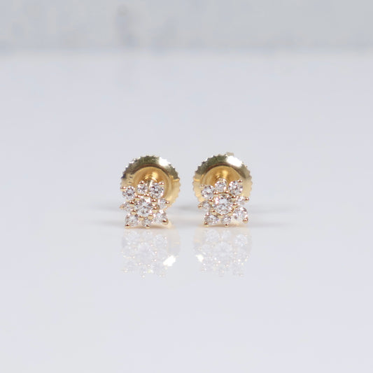 14K YG Lab Diamond Mini Petal Flower Stud Earrings / 0.78gr / 5mm / 0.25 CTTW Lab VS / E-F