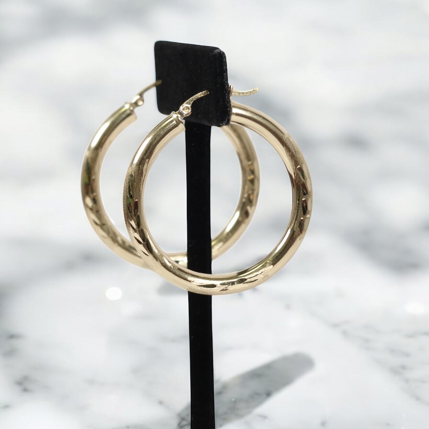 14K YG Luxury Hoop Earrings / 4.1gr / 1.6in /