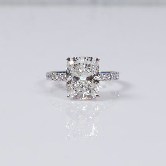 14K WG Lab Diamond Duo Cushion Brilliant With Certificate Engagement Ring / 5gr / Sz 7 / 4.91 CTTW Lab VS / E-F