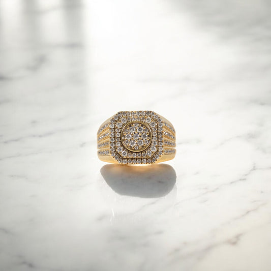 10K YG Luxury Square Rings / 7.7gr / Sz 10.5 / White Zircons