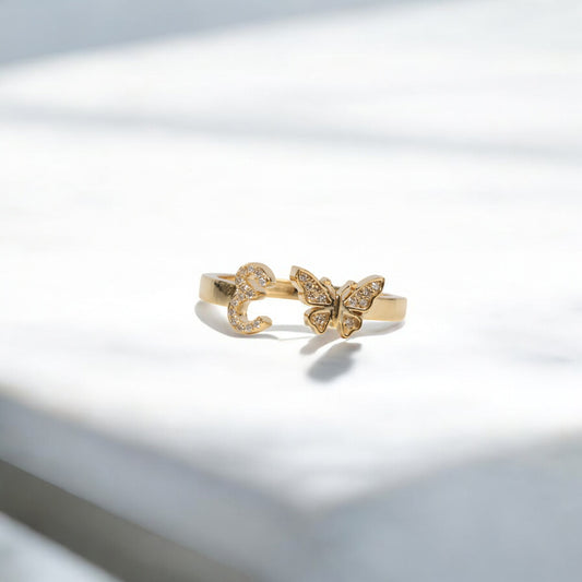 10K YG Diamond Butterfly - Letter E Rings / 2.21gr / Sz 7 / 0.07Wt Dia