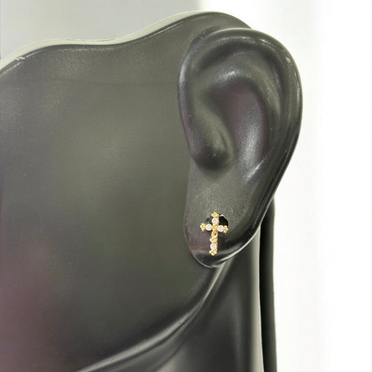 14K Yellow Gold Cross Stud Earrings With Zircons / 0.35gr