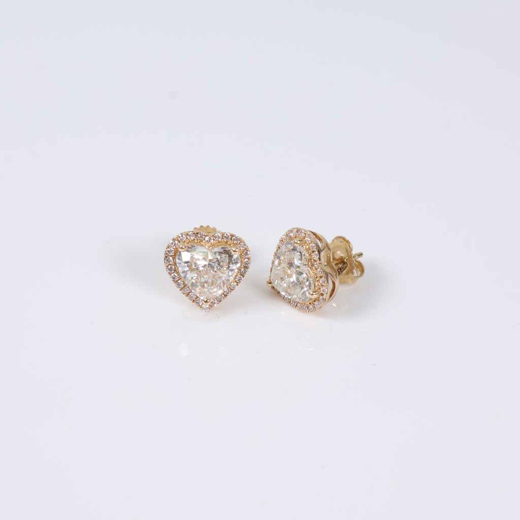 14K YG Lab Diamond Heart Stud Earrings / 4.15gr / 12mm / 4.75Ct Lab / VS / F