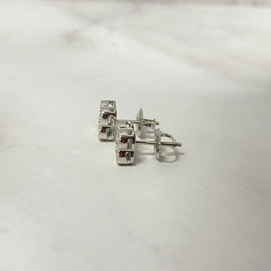 14K White Gold Lab Diamond Clover Stud Earrings 1Ct Lab Dia Vs / 1.96gr / 7mm