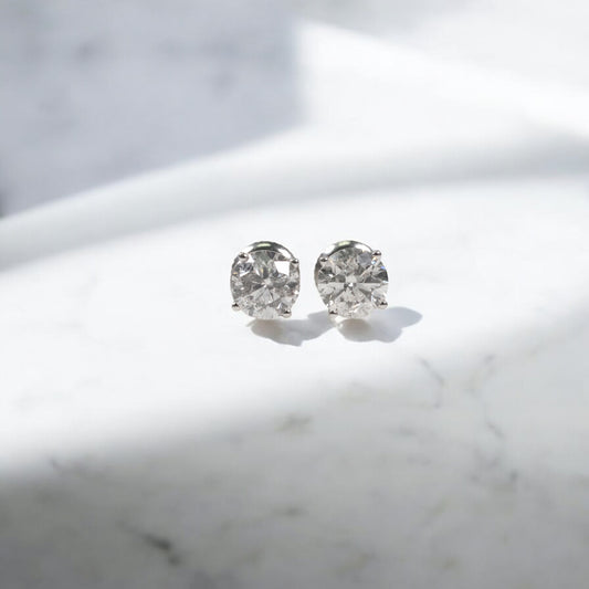 14K WG Diamond Solitaire Stud Earrings / 1.28gr / 6mm / 1Ct Dia