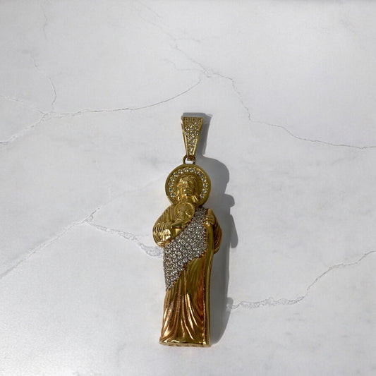 14K Two Tone Gold Jesus Pendant With Zircons / 12.5gr