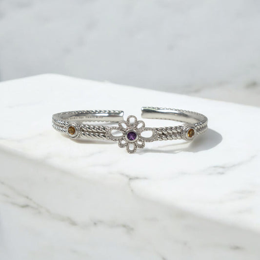 Silver 925 Bangle Judith Ripka Bracelet / 26.77gr / Sz 16 / Colored Zircons