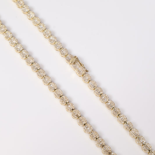10K YG Diamond Round Luxury Baguette Chain / 27.6gr / 4.7mm / 20in / D-5.25Ct