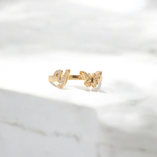 10K YG Diamond Butterfly - Letter Y Rings / 2.28gr / Sz 7.5 / 0.09Wt Dia