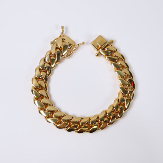 Yellow Gold Over Silver 999 Cuban Links Bracelet / 145.1gr / 15.4mm / 9in /