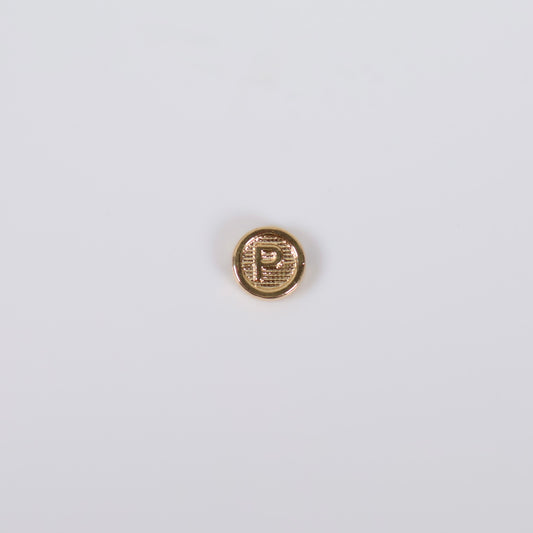 18K YG Letter P Textured Circle Ironwork / 0.2gr / 7mm /