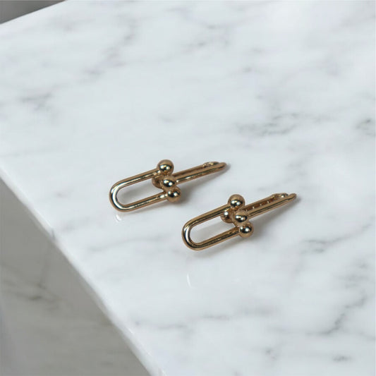 14K YG Fany Stud Earrings / 4.44gr / 1.1in