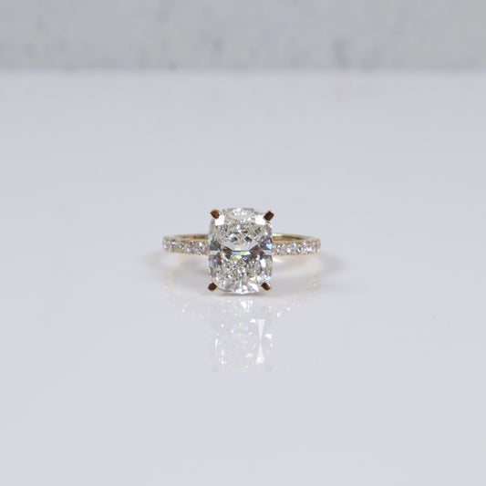 14K YG Lab Diamond Cushion Brilliant With Certificate Engagement Ring / 2.94gr / Sz 6.5 / 3.59 CTTW Lab VS / E-F