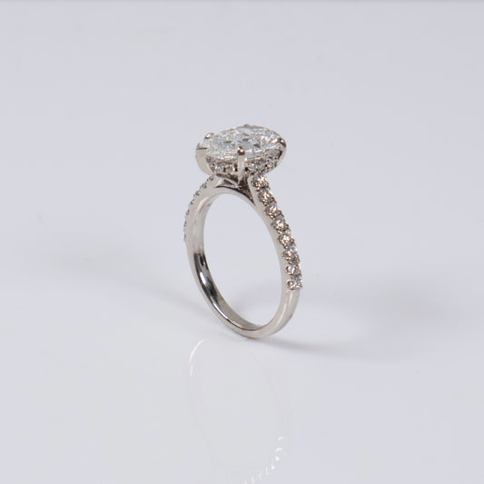 14K WG Lab Diamond Pear Cut Brilliant With Certificate Engagement Ring / 3.95gr / Sz 7 / 3.02 CTTW Lab VS / E-F