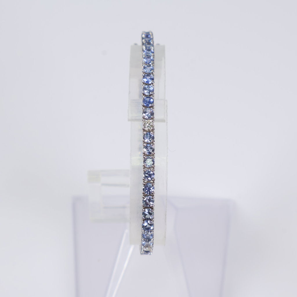 14K WG Diamond Tennis with Sapphire Bracelet / 9.6gr / 3.4mm / 7in / 0.35Ct / VS2-SI / G-H - 6.13Ct Sap