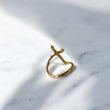18K Yellow Gold Curved Cross Ring With Zircons / 2.6gr / Size 7 1/4