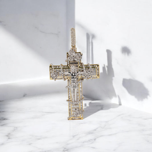 10K 2 Tone Diamond Crusifix Pendant / 20.39gr / 2.5in / 3.8Wt Dia