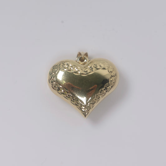 14K YG Heart With Textured Pendant / 3gr / 1in /