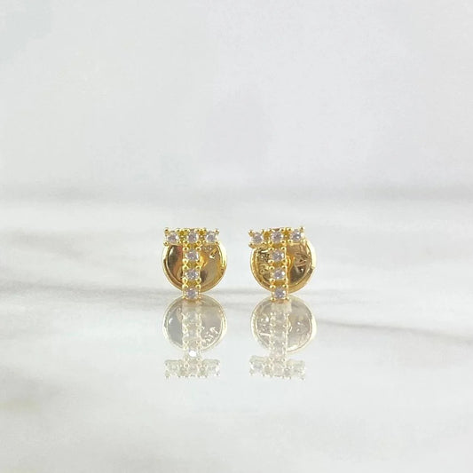 18K Yellow Gold Letter T Stud Earrings With Zircons / 0.6gr / 6mm