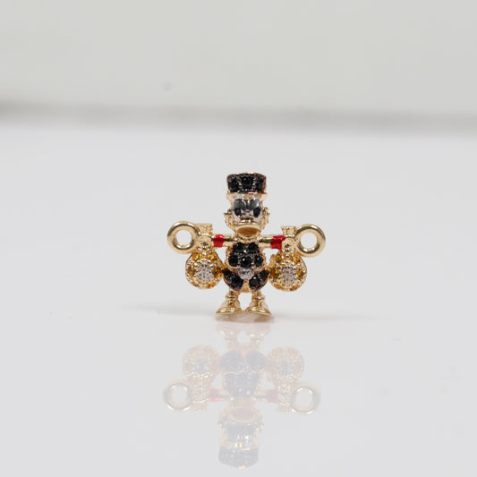 18K YG Duck Bags Of Money Ironwork / 1.64gr / 0.6in / Black-White Zircons