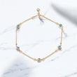 14K Yellow Gold Happy Face Blue Anklet With Zircons / 5gr / 1.4mm / 9in