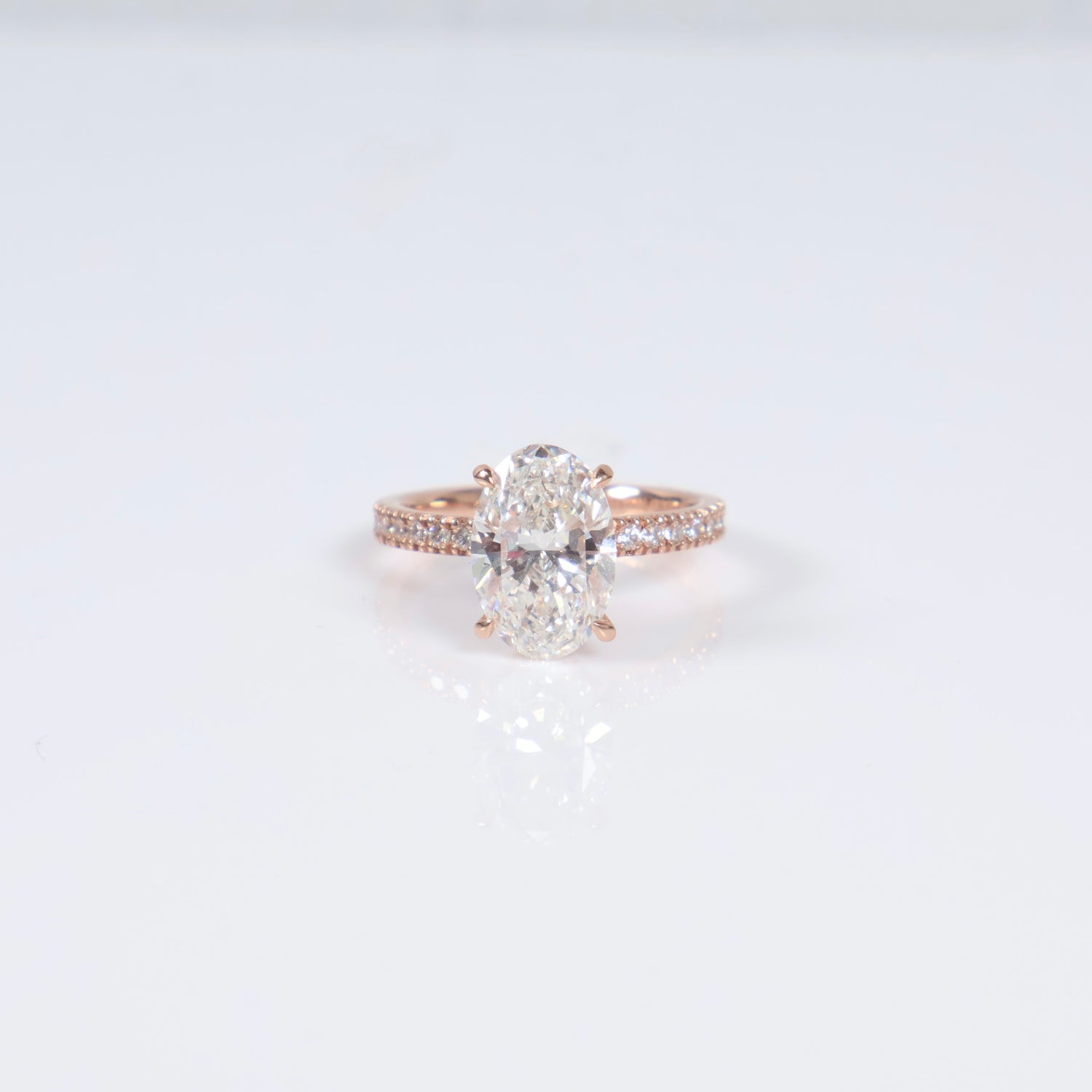 14K RG Lab Diamond Oval Cut Brilliant With Certificate Engagement Ring / 3.9gr / Sz 7 / 3.02Ct Lab / F / VS1