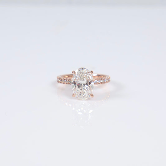 14K RG Lab Diamond Oval Cut Brilliant With Certificate Engagement Ring / 3.9gr / Sz 7 / 3.02Ct Lab / F / VS1