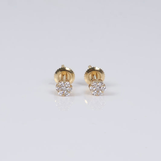 14K YG Lab Diamond Mini Flower Stud Earrings / 0.94gr / 5mm / 0.25 CTTW Lab VS / E-F