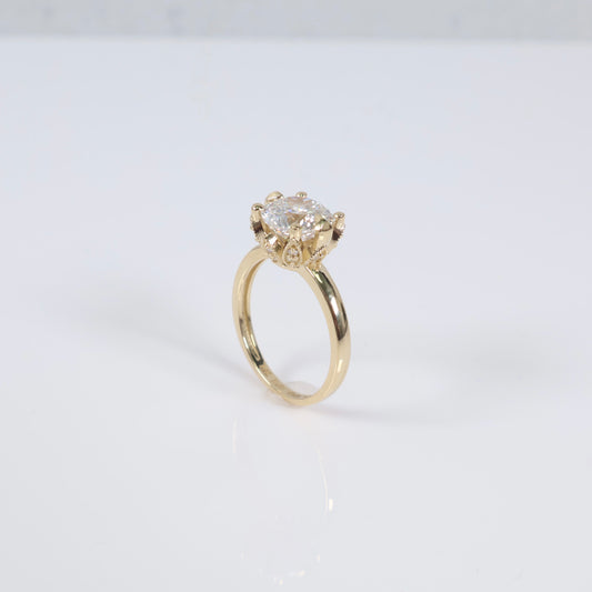 14K YG Lab Diamond Round Brilliant With Certificate Engagement Ring / 3.8gr / Sz 7 / 2.55Ct Lab Dia / E / VS1