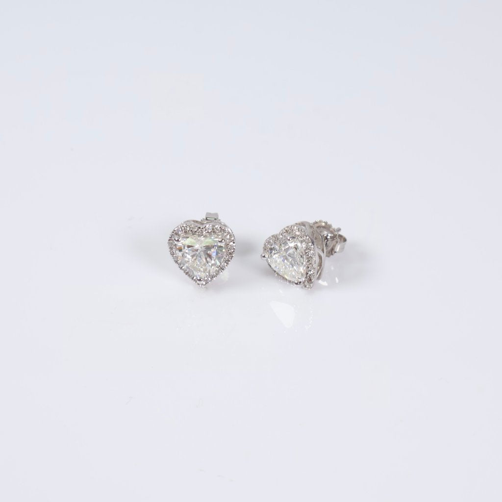 14K WG Lab Diamond Heart Stud Earrings / 3.64gr / 11mm / 3.65Ct Lab / VS / F