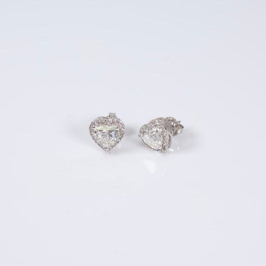 14K WG Lab Diamond Heart Stud Earrings / 3.64gr / 11mm / 3.65Ct Lab / VS / F
