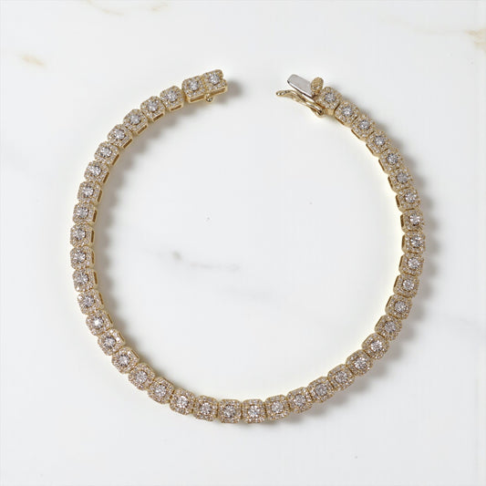 10K YG Diamond Square Links Bracelet / 10.35gr / 4mm / 7.5in / D-2Ct