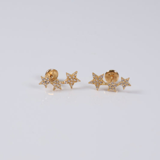 18K Yellow Gold Star Trail Stud Earrings 0.65gr