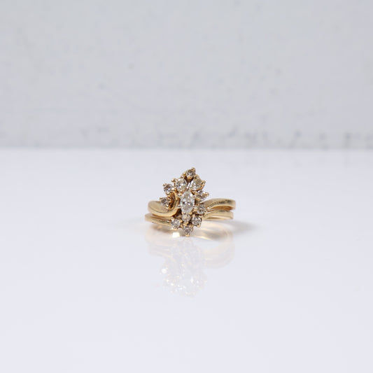 Marquise Engagement Ring 14K Yellow Gold With Diamonds / 4gr / Size 5