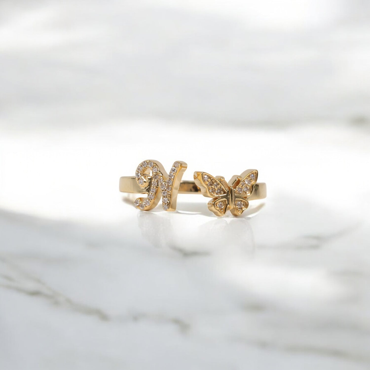 10K YG Diamond Butterfly - Letter N Rings / 2.26gr / Sz 6.5 / 0.08Wt Dia