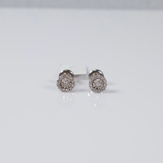 14K White Gold Diamond Circle Flower Stud Earrings 0.39Ct / 1.4gr