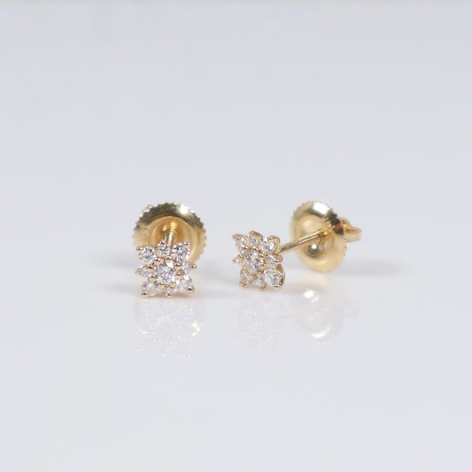 14K YG Lab Diamond Mini Petal Flower Stud Earrings / 0.78gr / 5mm / 0.25 CTTW Lab VS / E-F