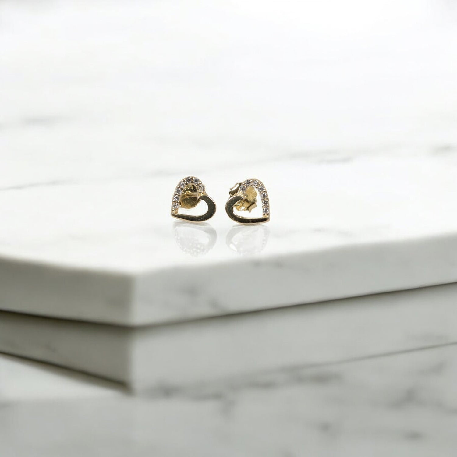 14K YG Fashion Heart Stud Earrings / 1gr / 8mm /