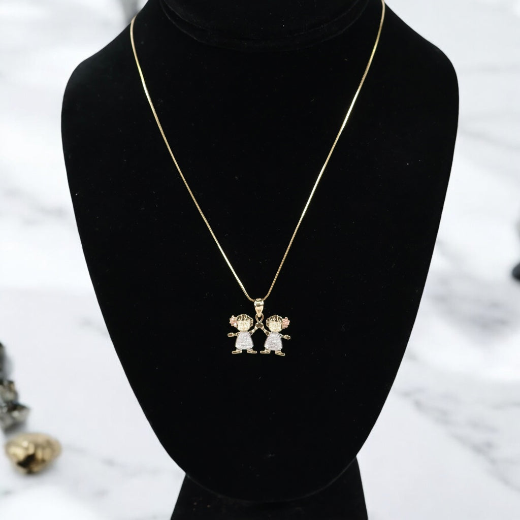 14K-10K Couple Of Girls / Franco Chain Set Jewelry / 3.46gr / 0.63mm / 20in