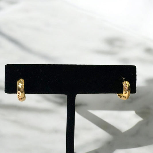 18K Yellow Gold Double Lane Hoop Earrings / 2.44gr / 0.4in