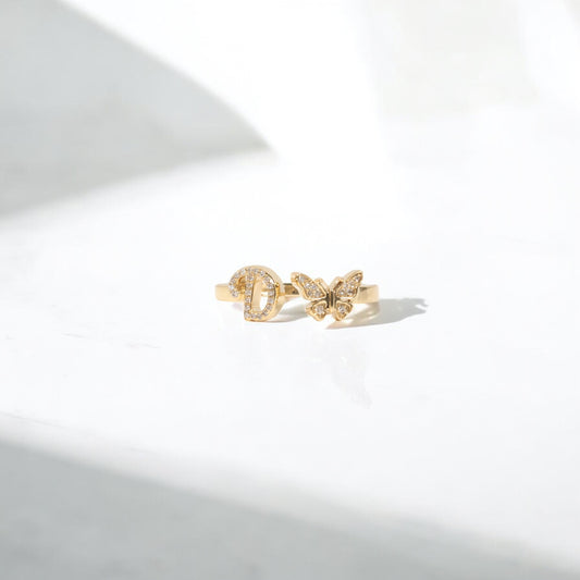 10K YG Diamond Butterfly - Letter D Rings / 2.4gr / Sz 7 / 0.1Wt Dia