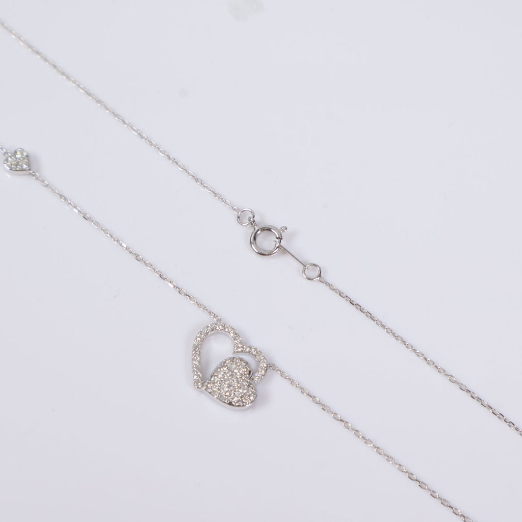 14K WG Diamond Double Heart Set Jewelry / 3gr / 1mm / 18in / 0.60Ct / VS2-SI / G-H