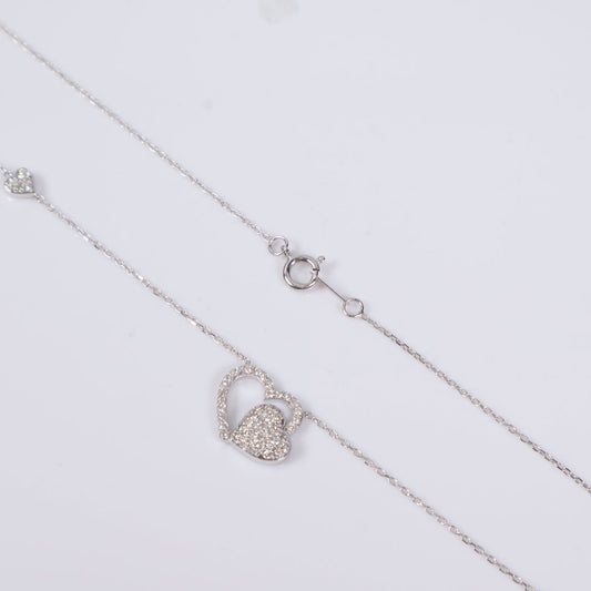 14K WG Diamond Double Heart Set Jewelry / 3gr / 1mm / 18in / 0.60Ct / VS2-SI / G-H
