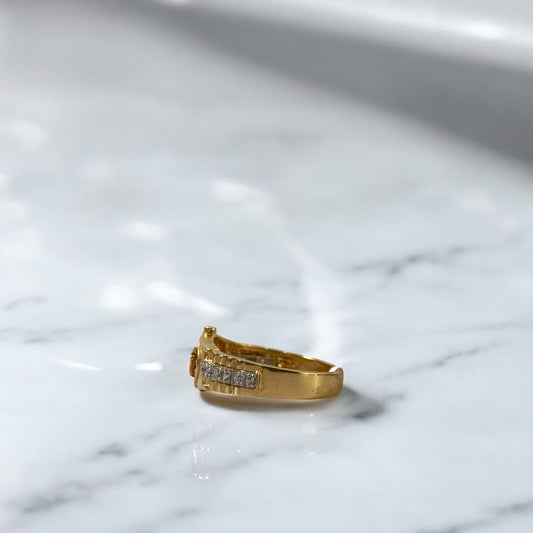 18K Three Colour Gold Crown Ring With Zircons / 4.8gr / Size 7.5