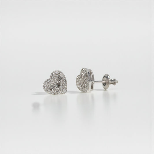 10K WG Diamond Little Heart Stud Earrings / 1.72gr / 8mm / D-0.35Ct