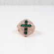 10K RG Diamond Cross With Emerald Rings / 9.6gr / Sz 10 / D-2.05Ct / E-1.75