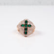 10K RG Diamond Cross With Emerald Rings / 9.6gr / Sz 10 / D-2.05Ct / E-1.75