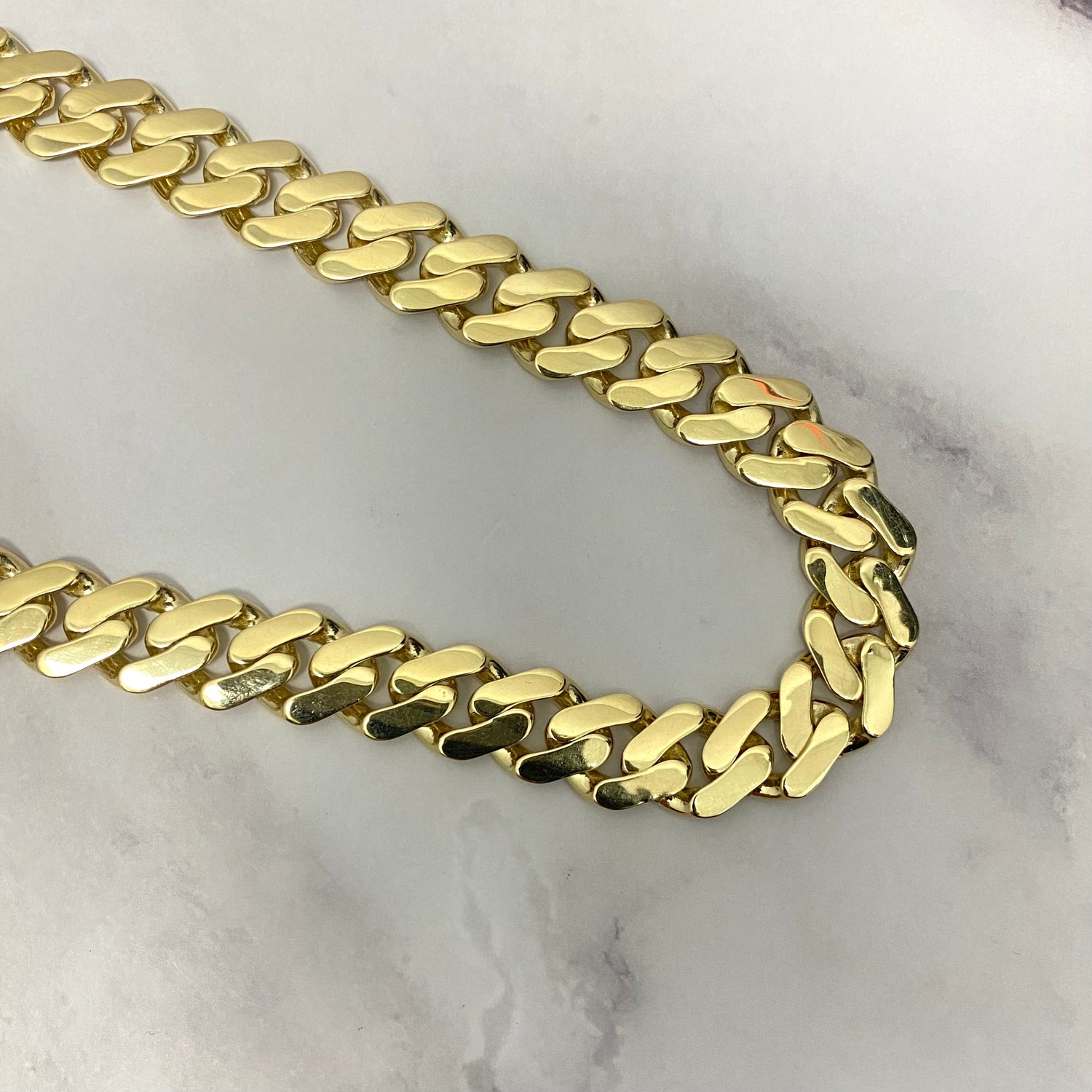 14K Yellow Gold Monaco Cuban Link Chain With Zircons / 50.3gr / 13.4mm / 18in