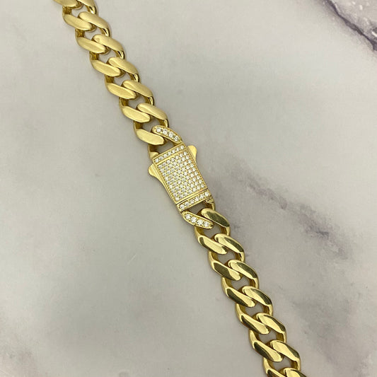 14K Yellow Gold Monaco Cuban Link Chain With Zircons / 62.4gr / 13.4mm / 24in